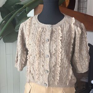 Anthropologie MAEVE Beige Ruffled Short Sleeves Sweater